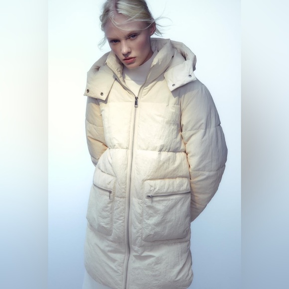 Zara Ecru Water Repellent Puffer Coat - Picture 9 of 16